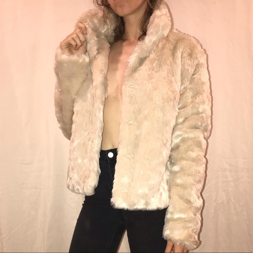 off white faux fur jacket